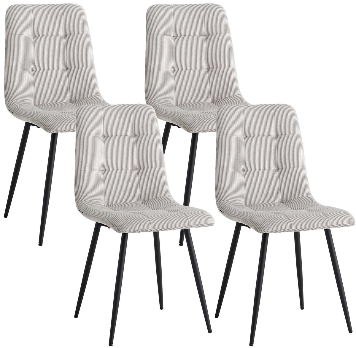 Chelsey-store - Set van 4 stoelen – Moderne eetkamerstoelen - Ergonomisch ontwerp - Zachte corduroy-bekleding - Grijs