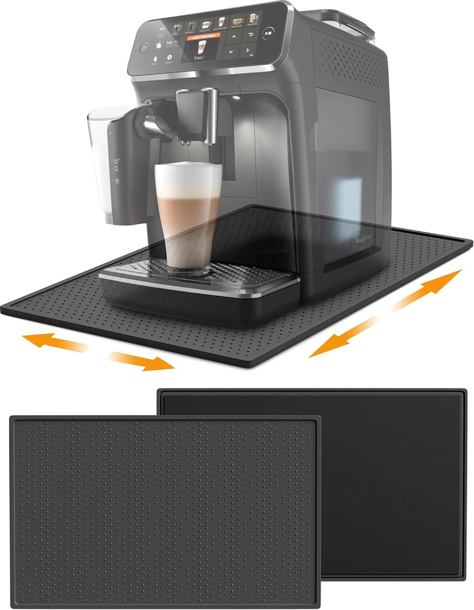Onderlegger Koffiemachine 2-dlg., Siliconen+Vilt, 48x30 cm, Zwart - ShopVlot