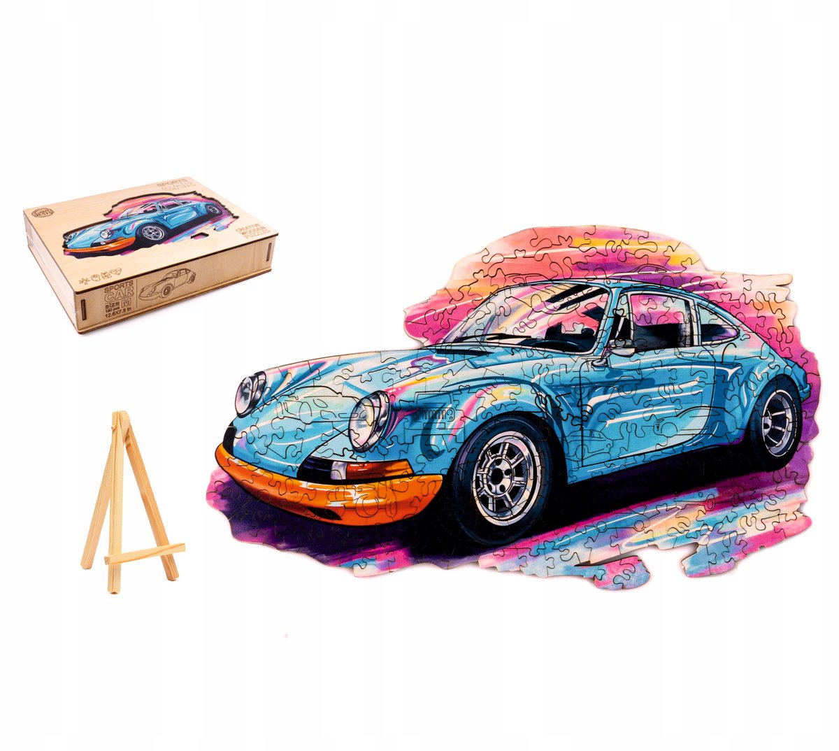 Houten Puzzel 260 Stukjes sportwagen in Houten doos