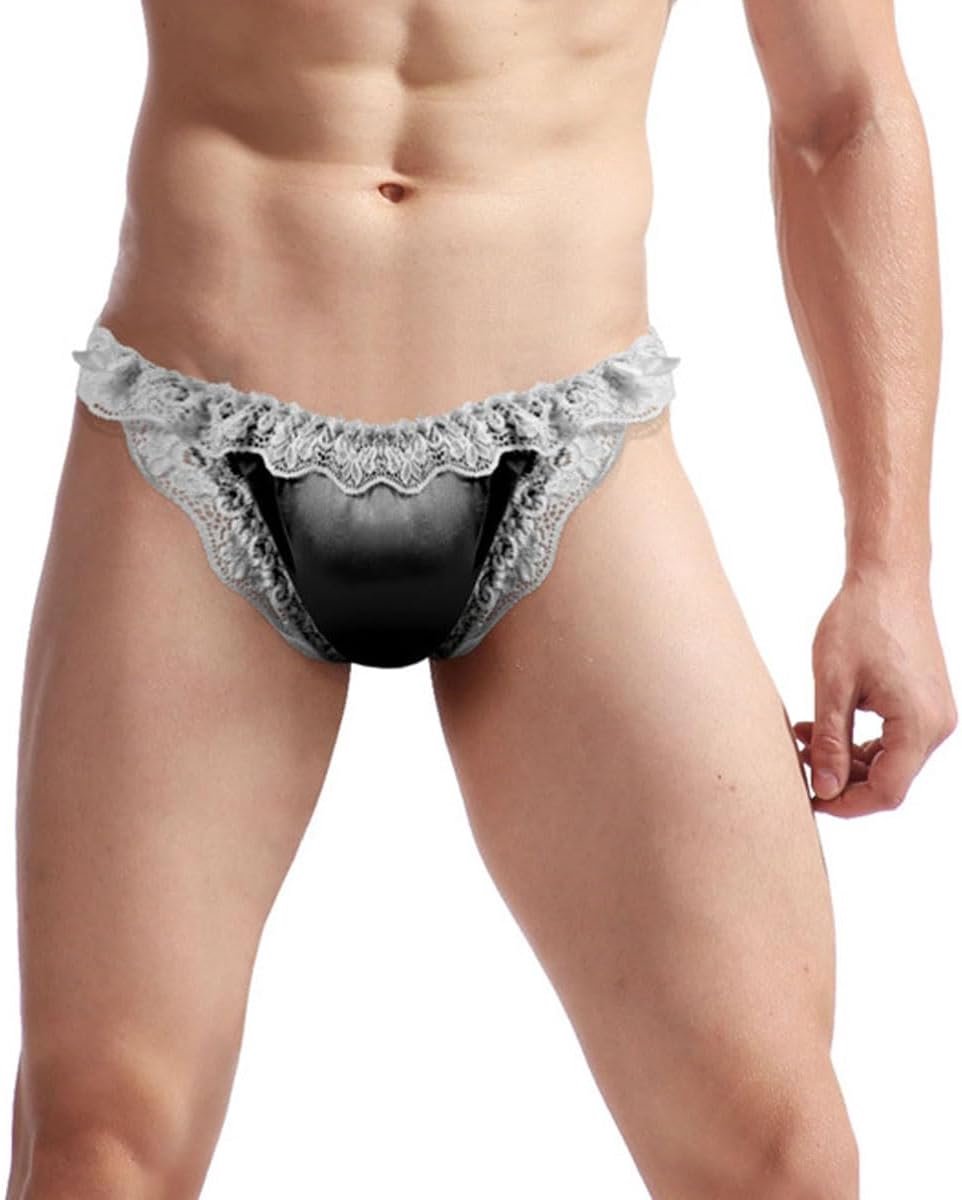 Satin Lace Men's Sexy Underwear Thong Briefs Underwear for Men - ShopVlot
