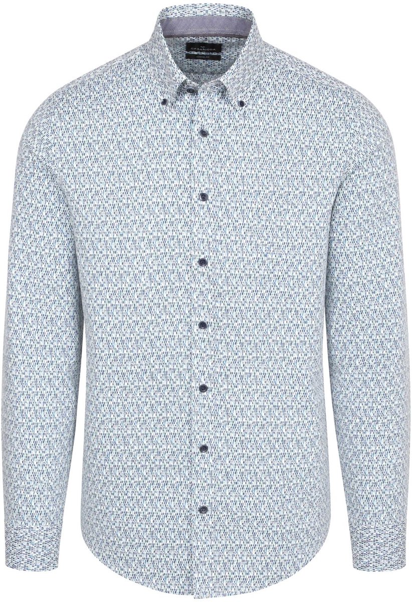 CASA MODA Sport casual fit overhemd - twill - blauw met groen en wit dessin