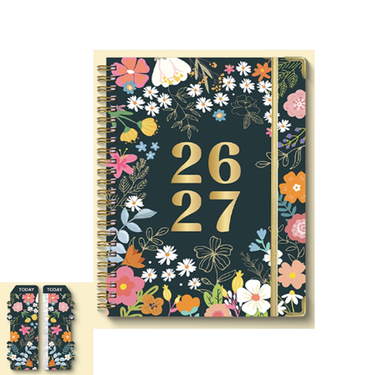 KZQ Zakplanner 2026-2027 Academisch Jaar - Mini week- en maandagenda - 10x15 cm organizer en kalenderboekje - Bloeiend ontwerp - Multicolor