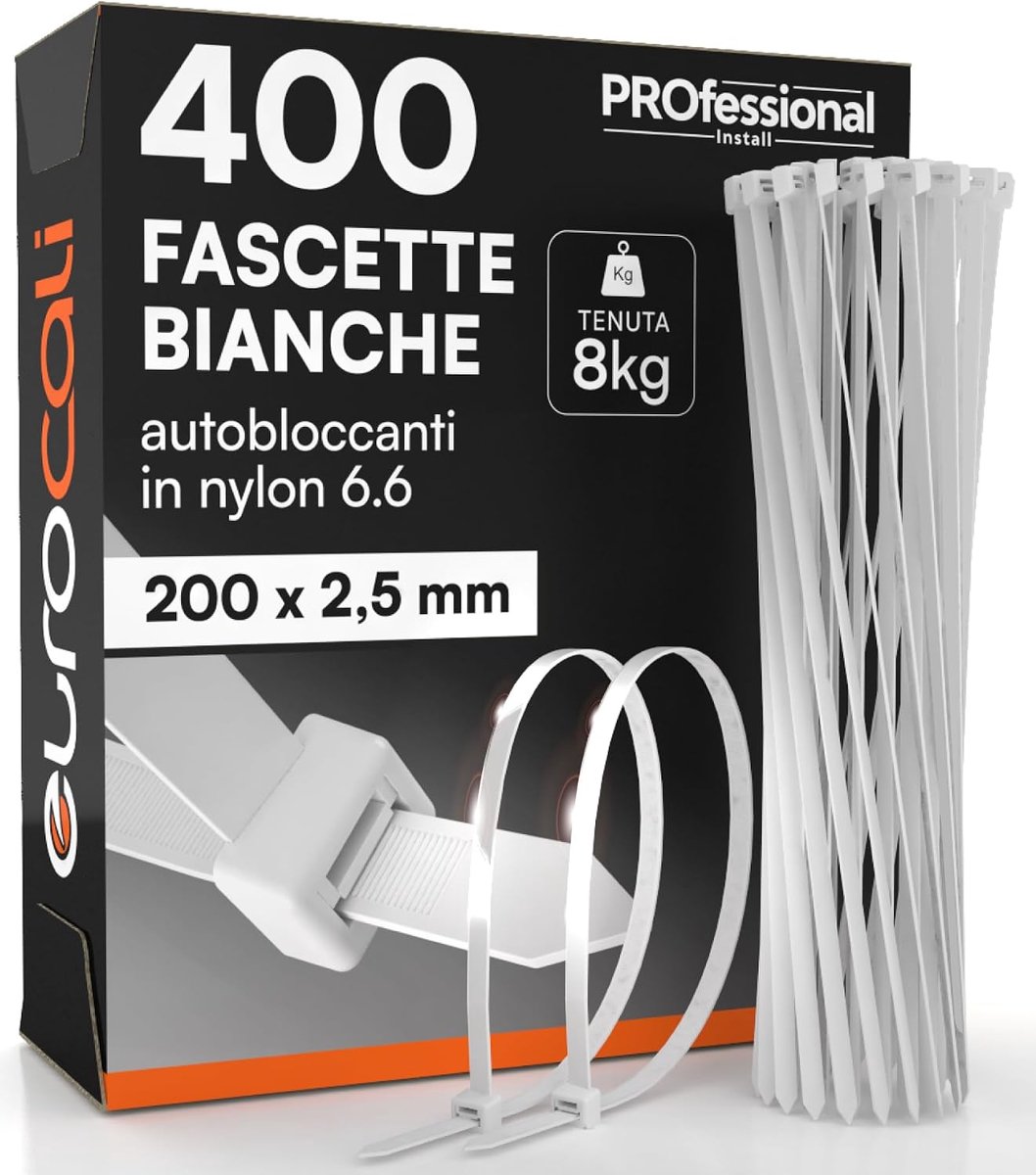 400 Nylon Cable Ties, 6.6 mm, 200 x 2.5 mm, 8 kg Seal, Self-Locking for Electricians and DIY Ties, with Teeth - ShopVlot