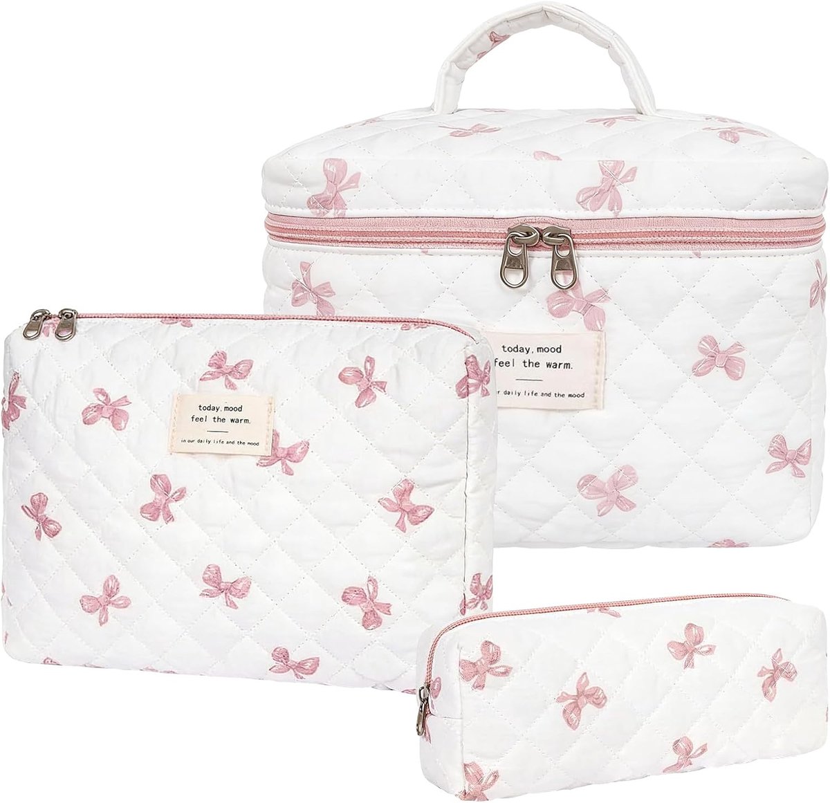 Set of 3 Cosmetic Bags, Women's Bowknot Pattern Toiletry Bag Padded Toiletry Bag Cosmetic Bag for Travel and Daily Use - ShopVlot