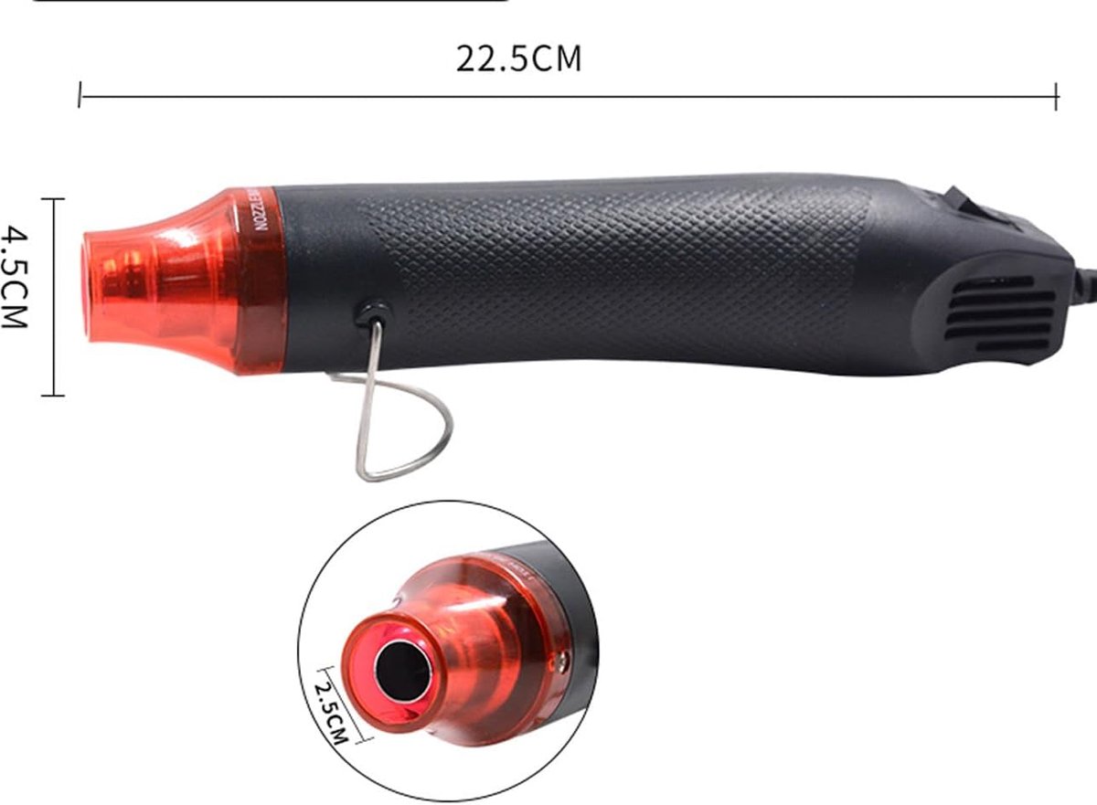 Mini Hot Air Gun, 300W 22.5 cm, Electric Hot Air Tool for DIY, Paint Drying, Stamping and Small Work, Black/Red - ShopVlot