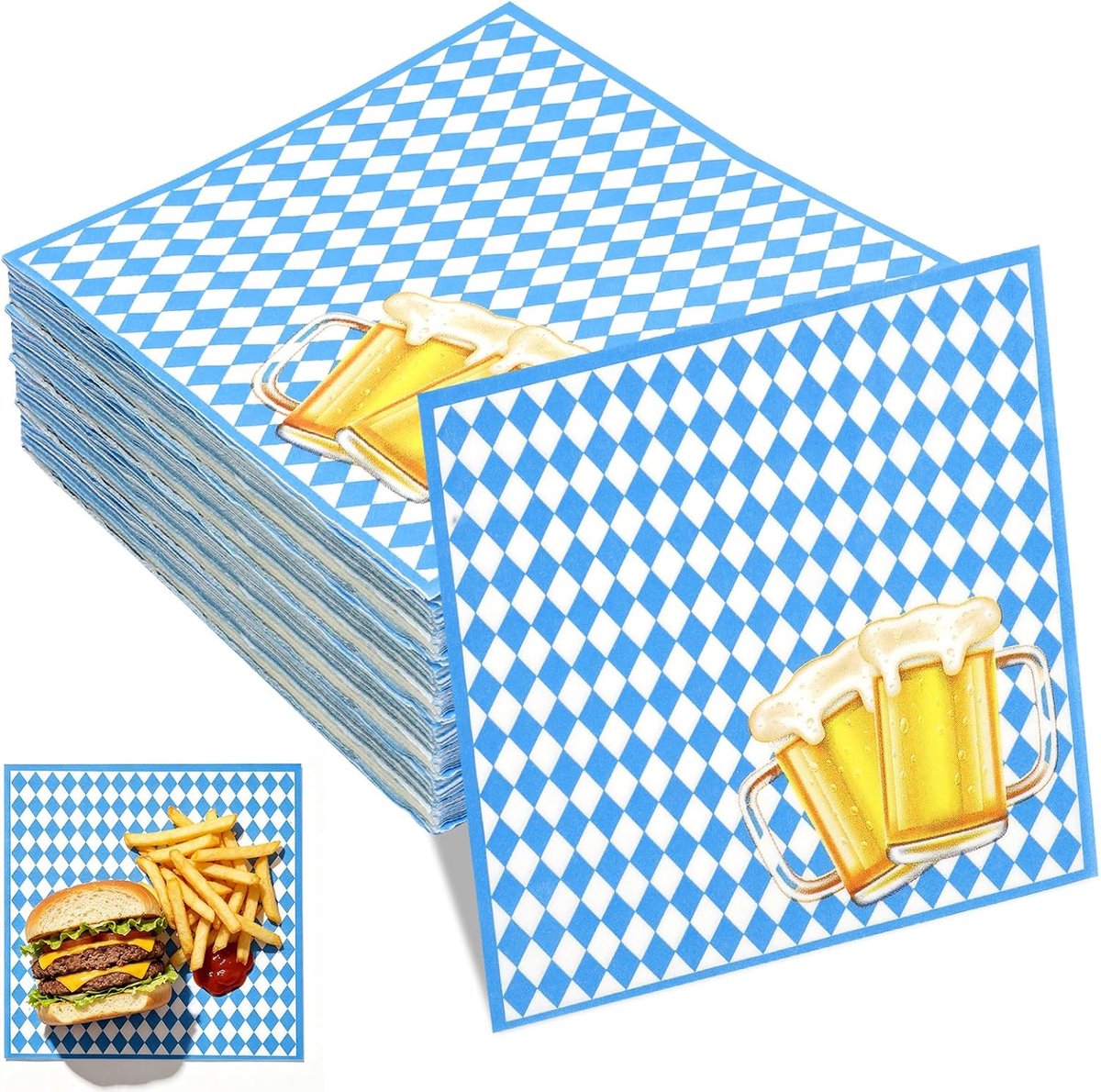 40 stuks Oktoberfest-servetten, 33 x 33 cm, Beierse papieren servetten, blauw/wit, geruite servetten, Oktoberfest - ShopVlot