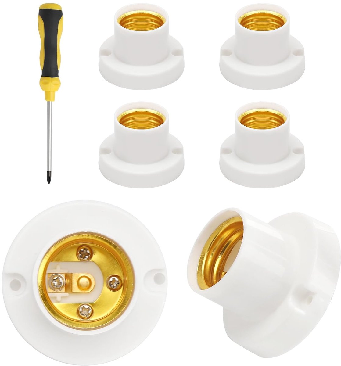 DAWRIS Pack of 4 Waterproof Lamp Socket E27 with Phillips Screwdriver, E27 Lamp Holder ABS Plastic Ceiling Fitting for - ShopVlot
