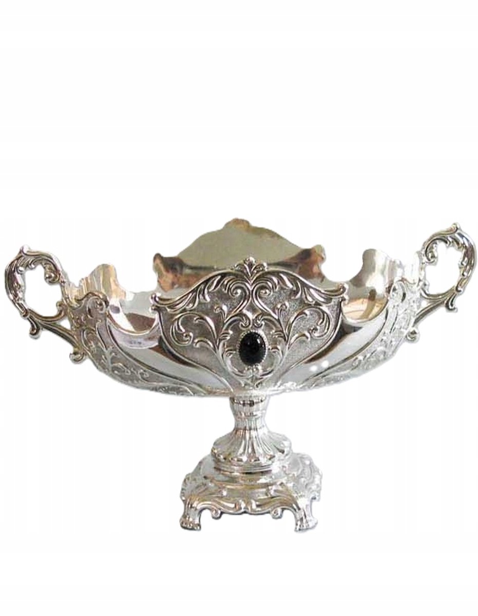 Zilverkleurige Metalen Fruitschaal met Voet - Elegante Decoratie