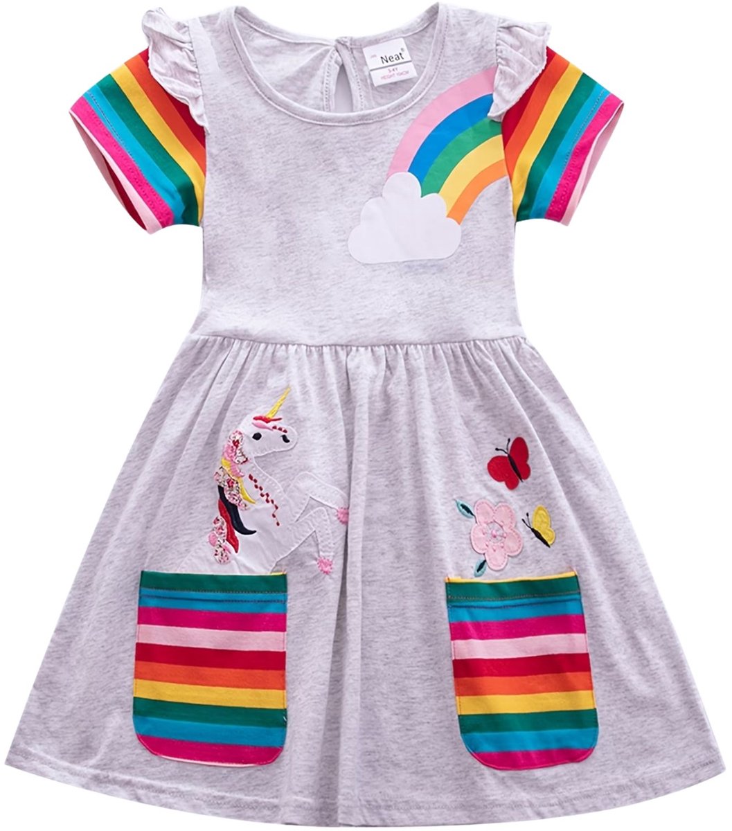 Currero Zomerjurk Meisjes Zomerjurken Kinderen Jurk Meisje Ibiza Stijl Sundress Kinderkleding 3-4 Jaar Grijs