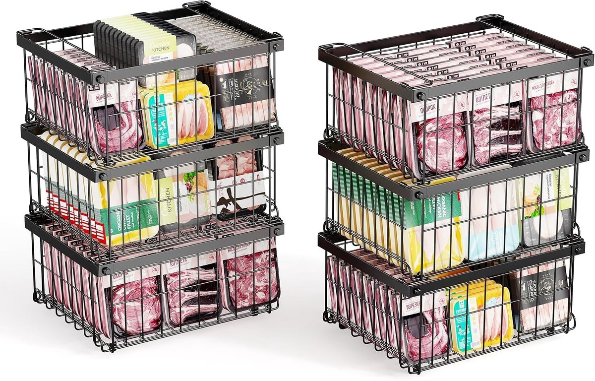 Vrieskistmand - Zwart - 38,5 x 30,7 x 116 cm - Stapelbare en Opvouwbare Mand - Voor Vrieskist