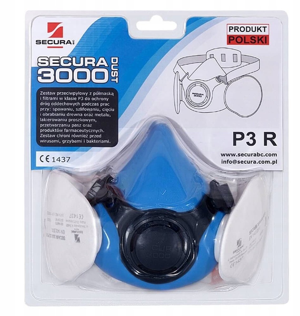 Secura 3000 Stofmasker met P3 Filters voor Schuren en Afwerken