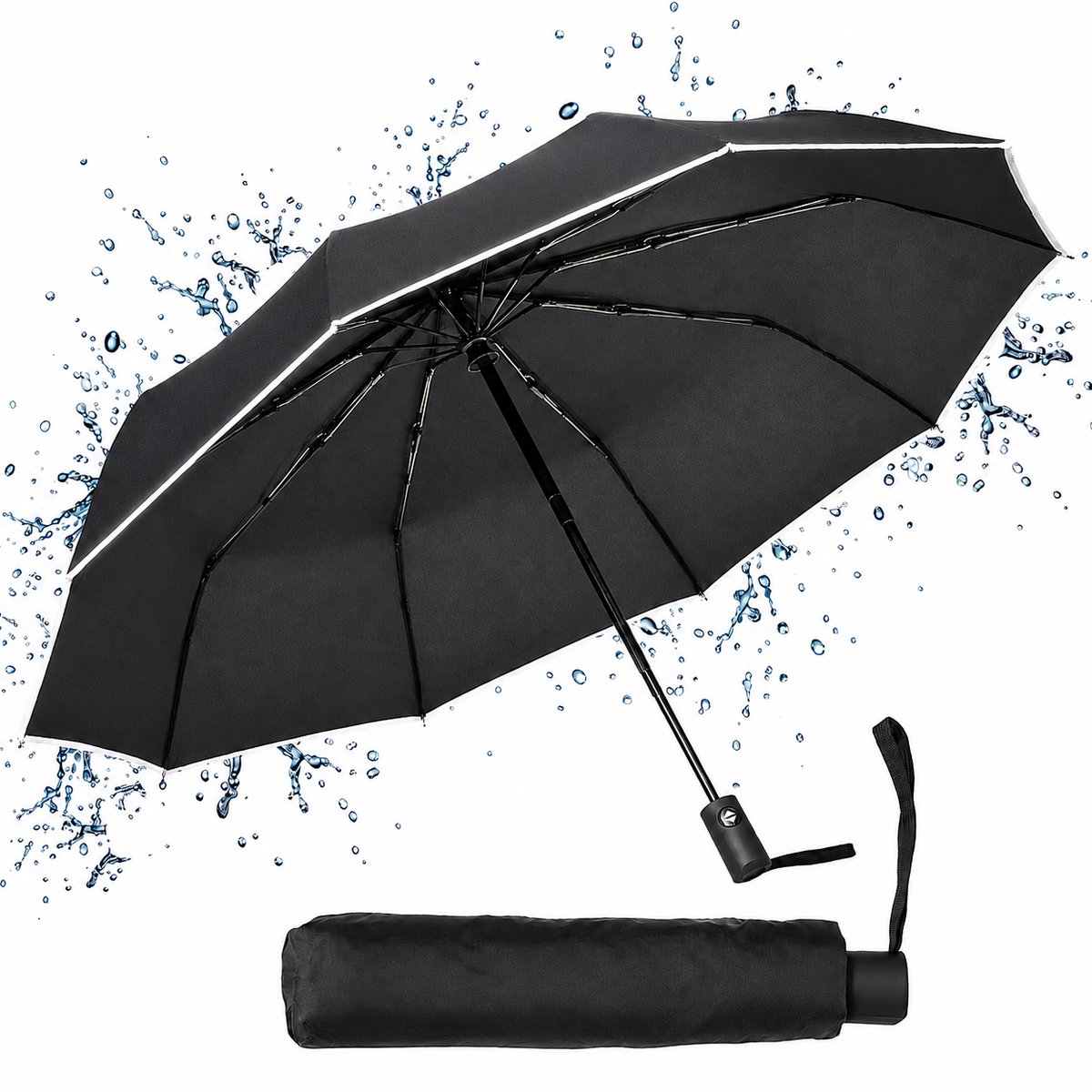 Bol.com Infinity Goods Stormparaplu - Paraplu - 140 km/u - Reflecterend - Ø 107 cm - Automatisch Uitklapbaar - Beschermhoes - Zwart aanbieding