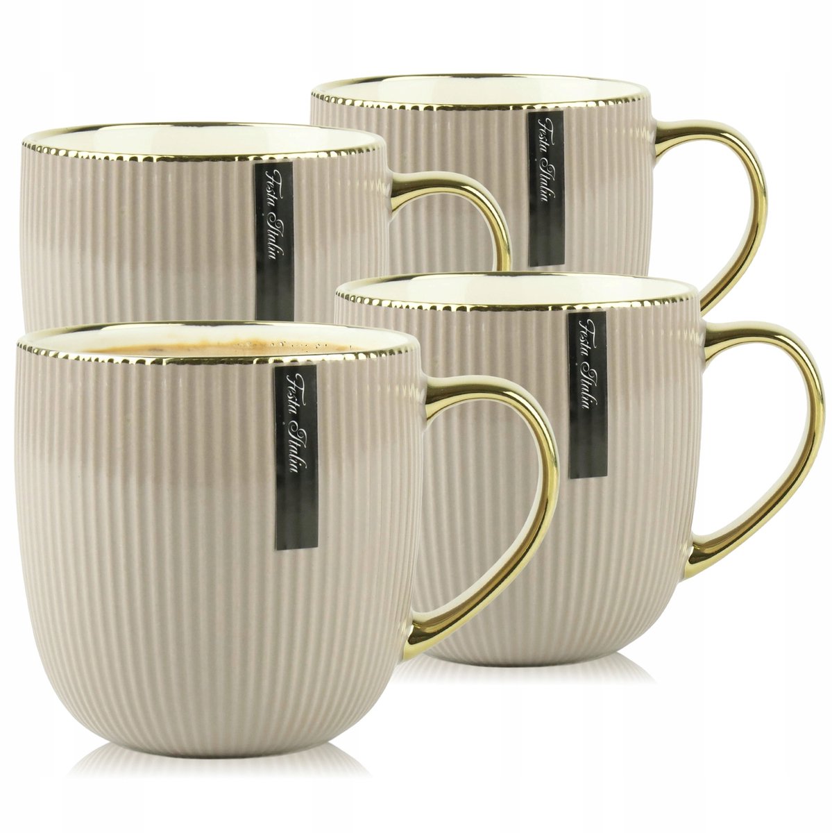 4x Porseleinen Mok Latte met Gouden Oor - 400ml