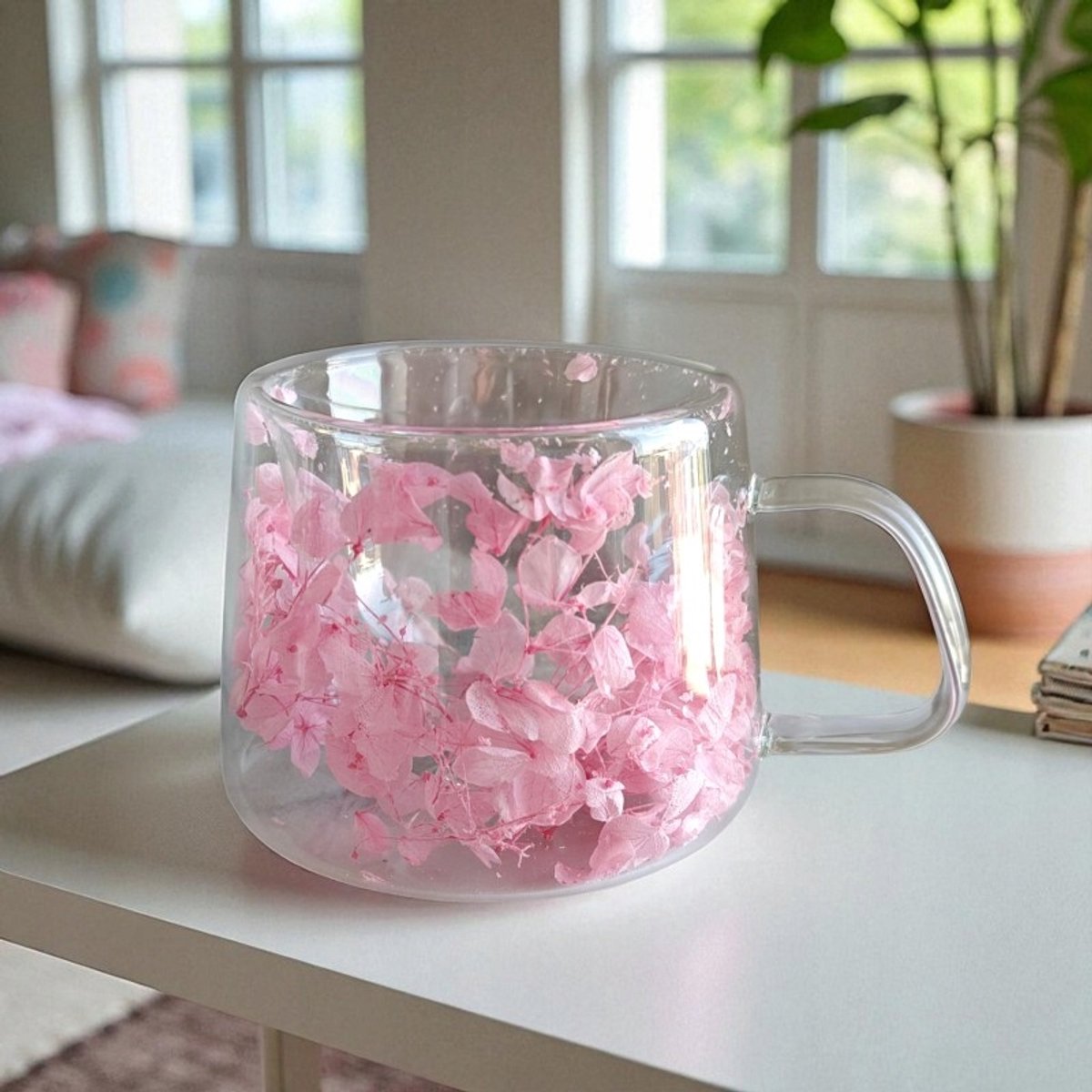 Decoratieve Thermische Glazen met Lichtroze Hortensia - 180 ml