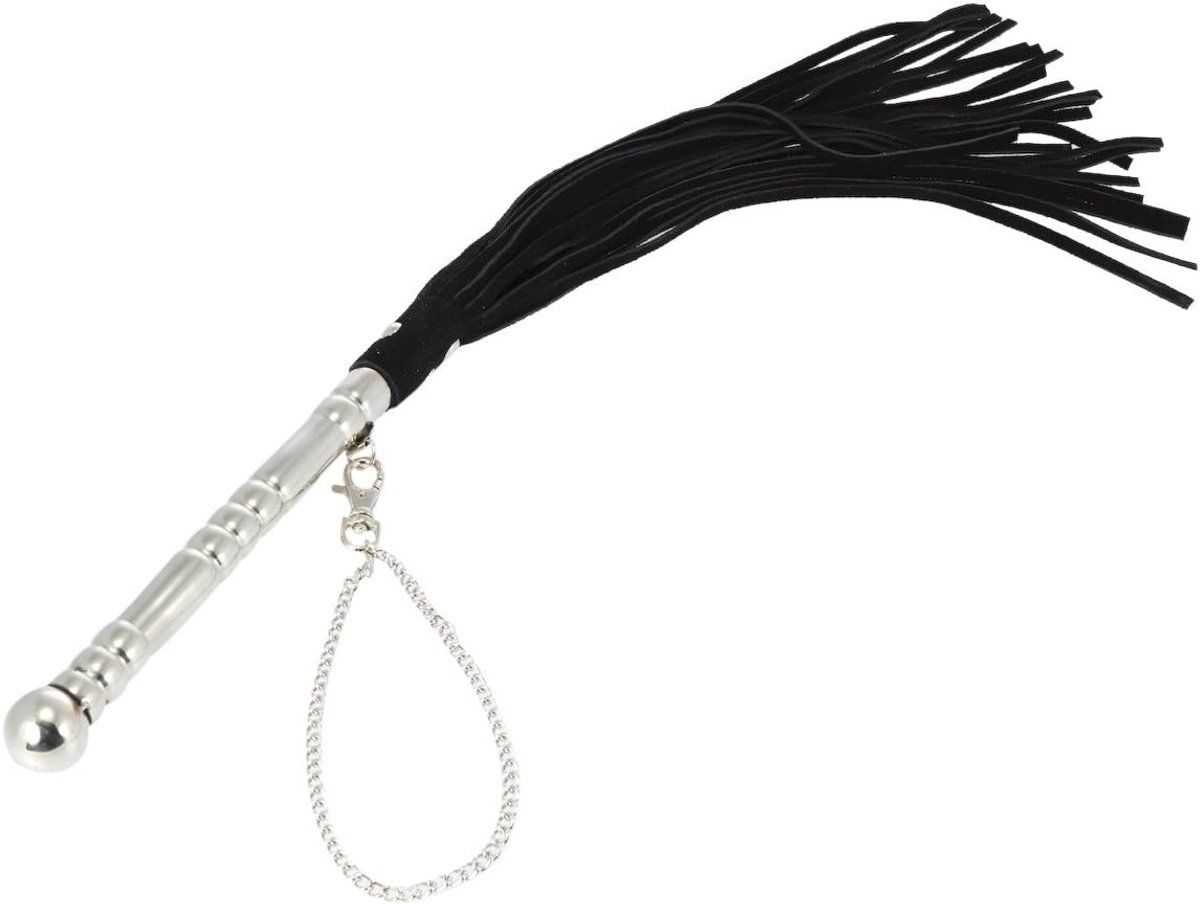 Rimba Zweep met aluminium handvat en suède strengen (kort) Zwart 52 cm - ShopVlot