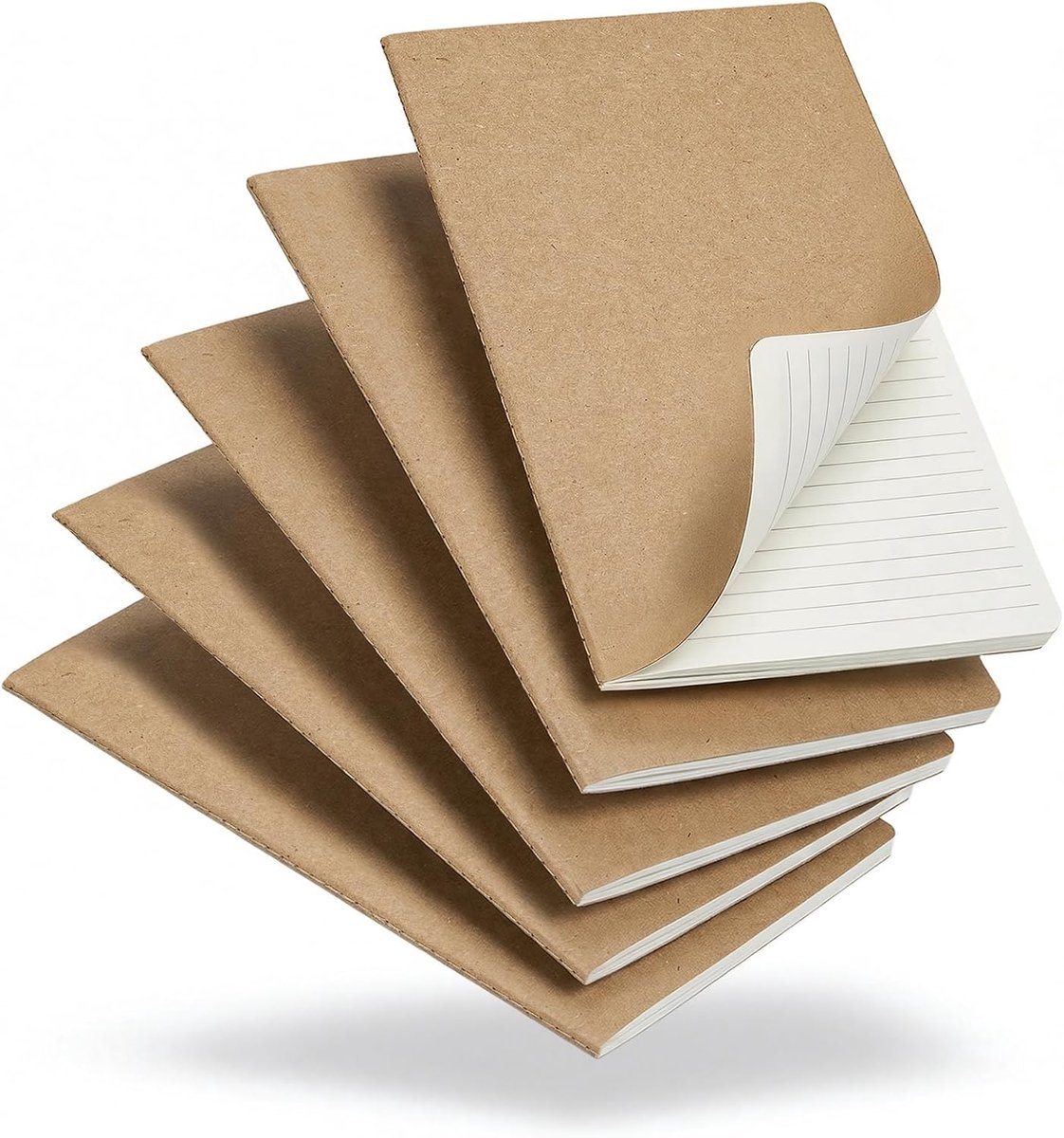 Set of 5 Kraft Notebooks A5, 60 Pages Ruled, 21 x 14 cm, Natural Kraft Cover, For School and Office - ShopVlot
