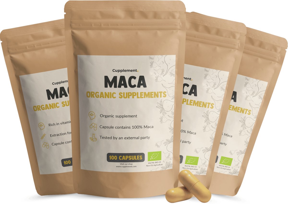 Cupplement Maca 2000 mg per dagdosering Biologisch Combideal 4x 80 Capsules - Maca root maca wortel - Vegan - Zonder toevoegingen - Lab getest - 50 dagen voorraad per zakje