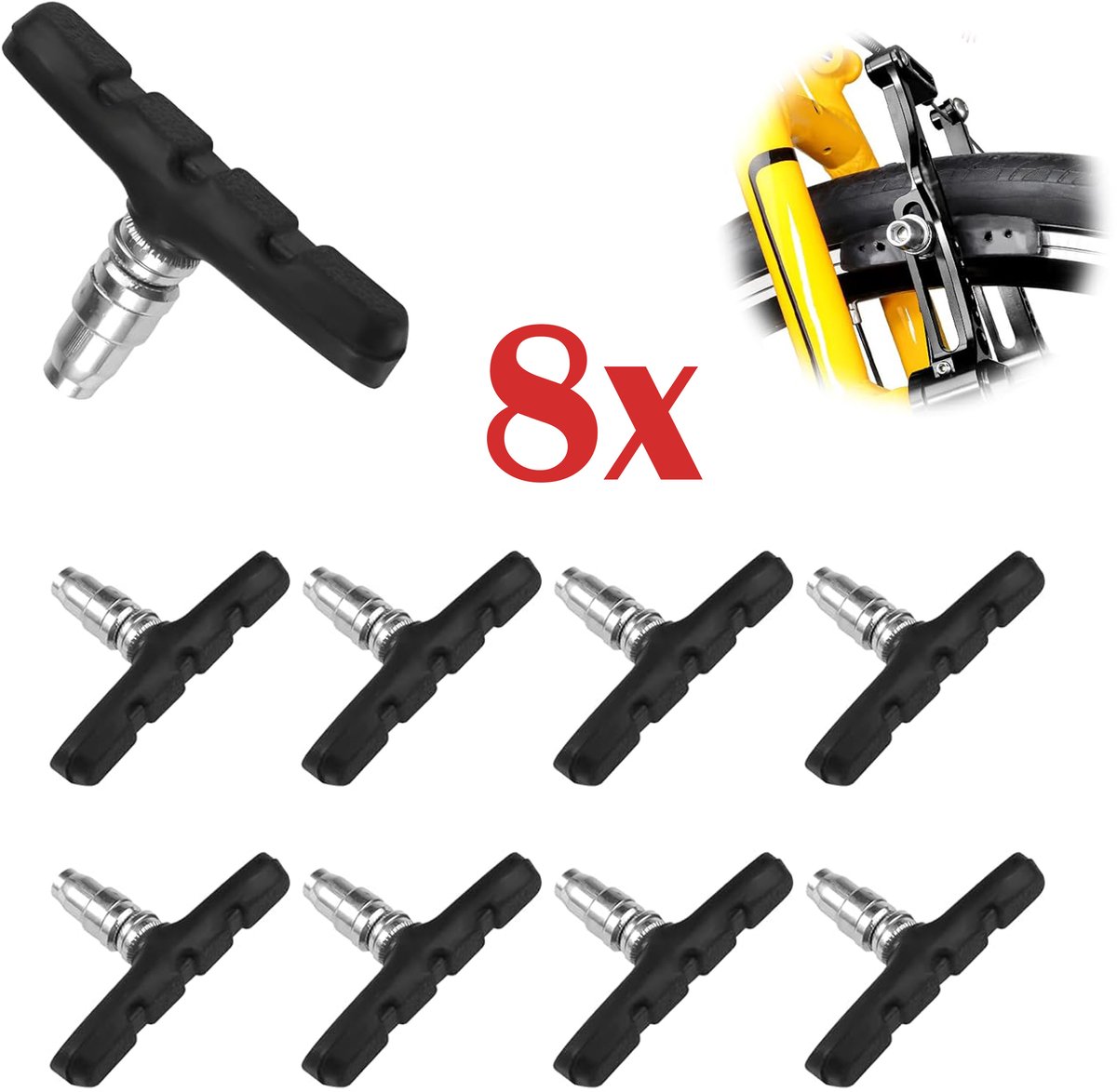 Fiets Remblokken Set - 2 Paar (4 Stuks) Universele V Remblokjes 70mm - Geschikt voor Mountainbike, Stadsfiets, Vouwfiets en Tourfiets