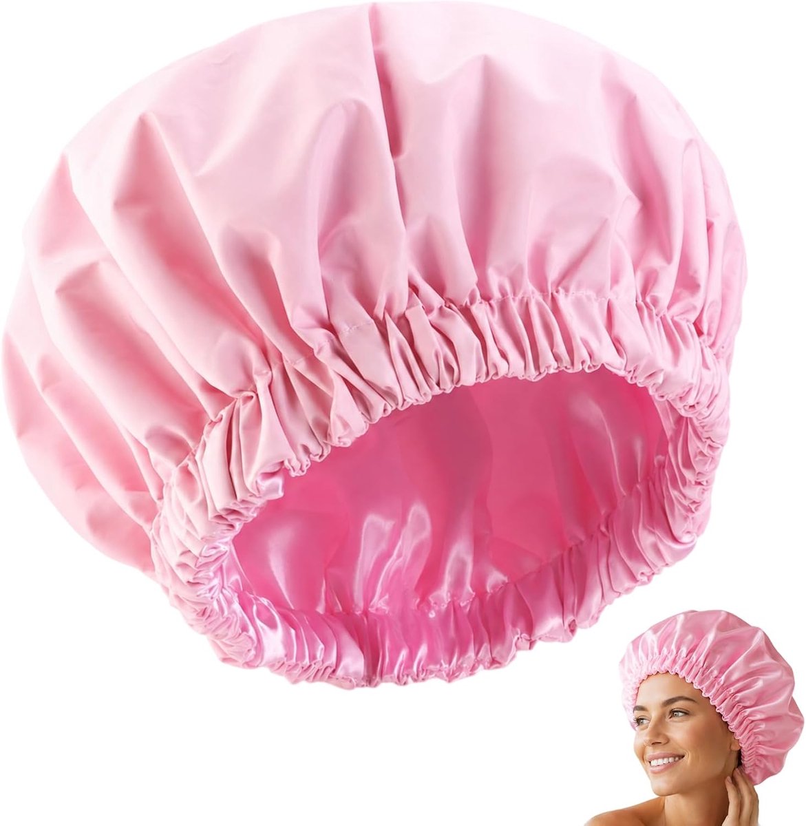 Cotabacuco Douchemuts voor dames waterdicht, dubbellaags met satijnen voering, 32 cm groot voor krullen en lang haar - ShopVlot
