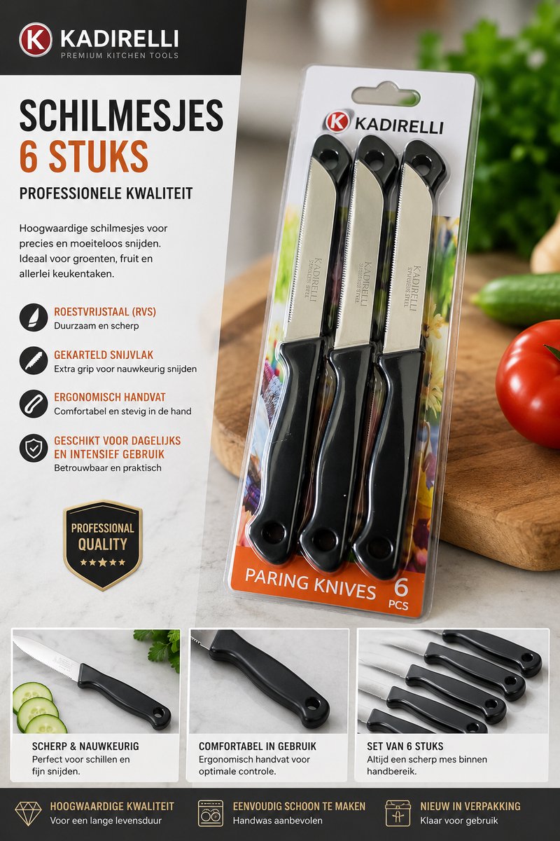 Kadirelli Professionele Schilmesjes – 6 Stuks – Hoogwaardige RVS Kwaliteit