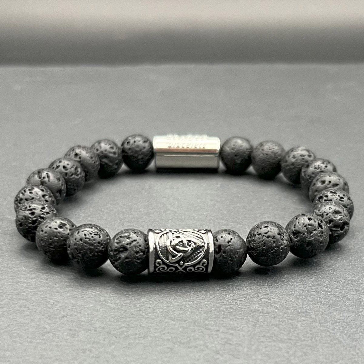 Dragon Bracelets® Heren Armband - Viking Rune Lava – Natuurstenen Armband - Zwart