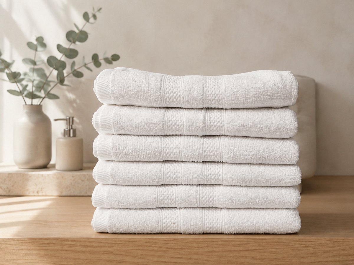 The Linen Room Handdoeken – 50 x 100 cm – Set van 6 – 100% Katoen – 500 GSM Dubbelgetwijnd 20/2 Garen – OEKO-TEX® – Hotelkwaliteit & Wasbestendig – Wit