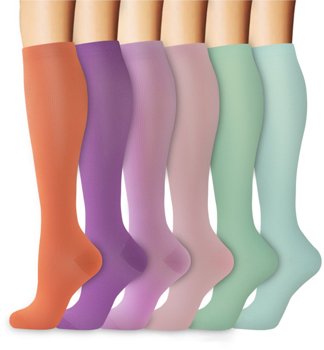 Compressiekousen 6 paar - compressiekousen - compressiekousen vliegen dames - Steunkousen - Reissokken - hardlopen en fitness - 15-20 mmHg steunkousen - Sportcompressiesokken met elastische pasvorm - Compressiesokken voor sport