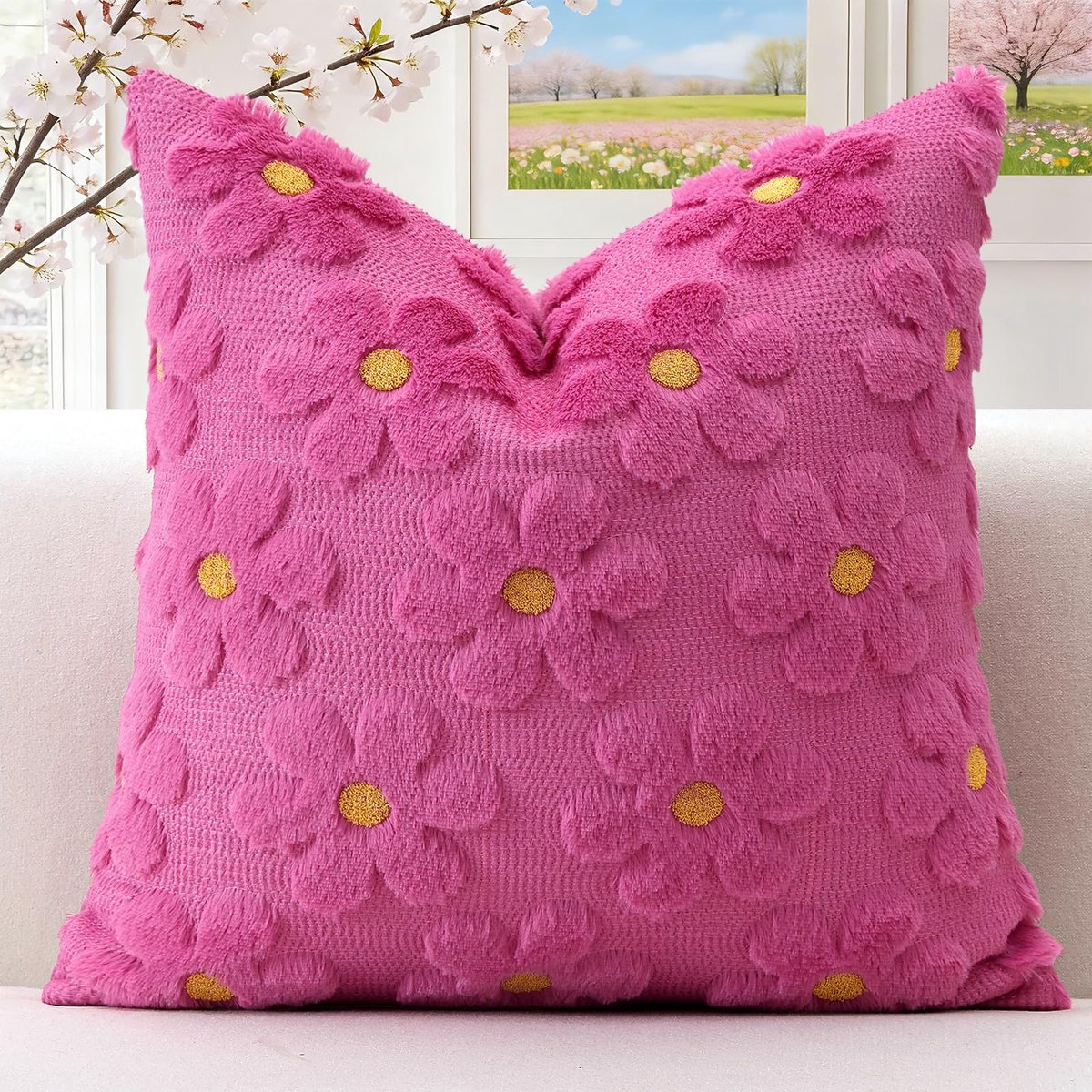 Artscope 1-delige set wollen bloemen kussensloop zacht pluche kort wolfluweel decoratieve kussenhoezen lente zomer - ShopVlot