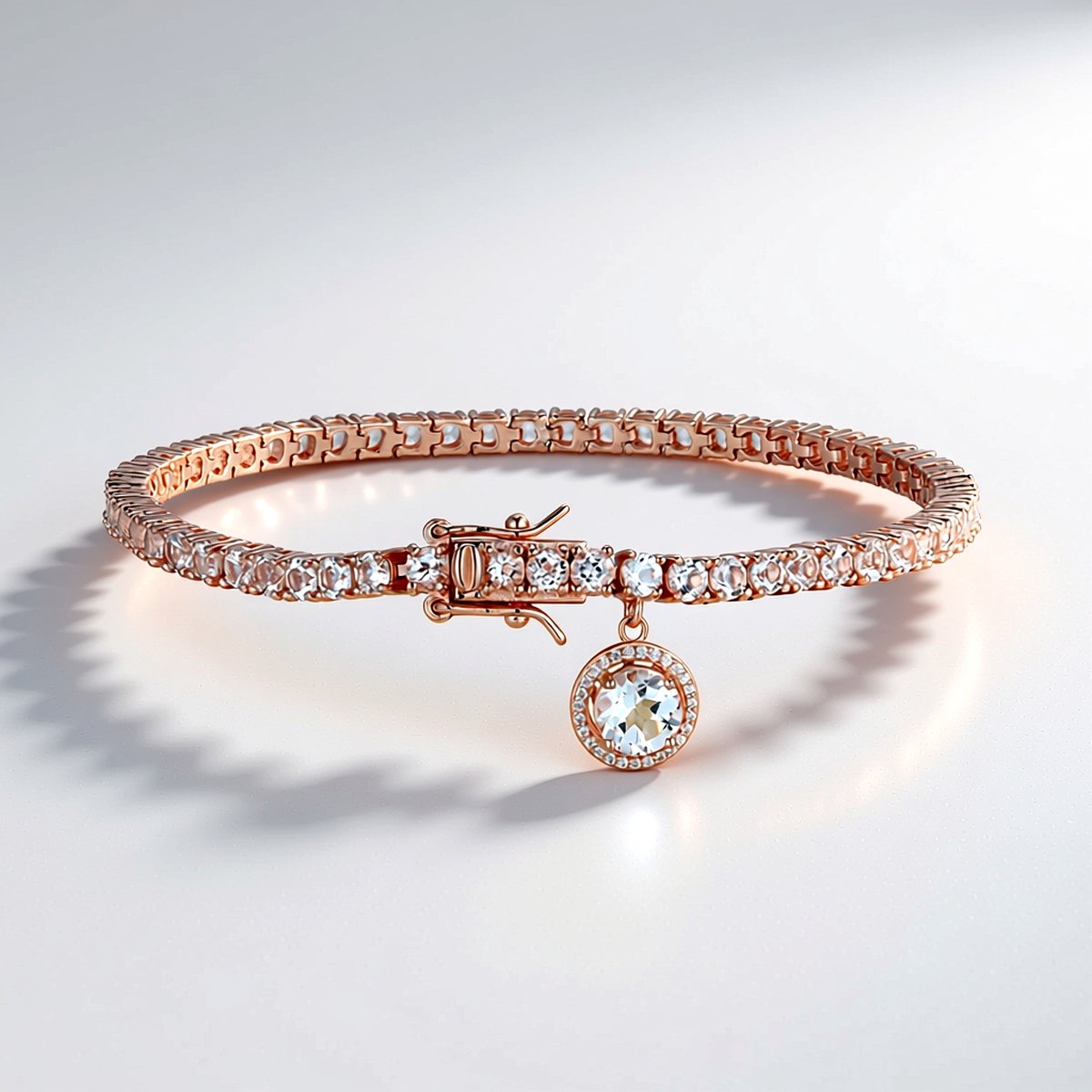 Cavill - Zilveren Armband Roségoudverguld - 6,56 ct Braziliaanse Witte Topaas Pavé - Elegante 18 cm Sieraad met Zirkonen - Fijn Geslepen