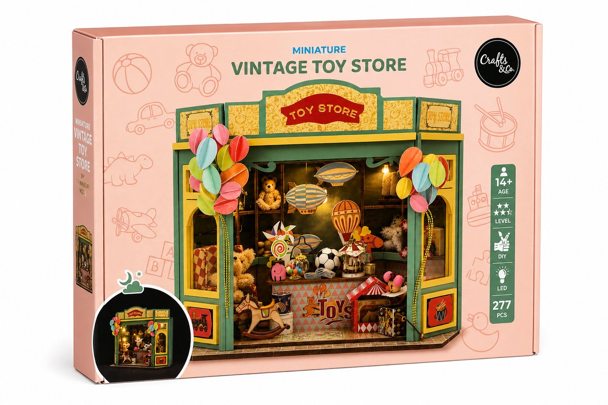 DIY Miniatuur Vintage Speelgoedwinkel – Bouwpakket met LED – 277 Onderdelen – 14+