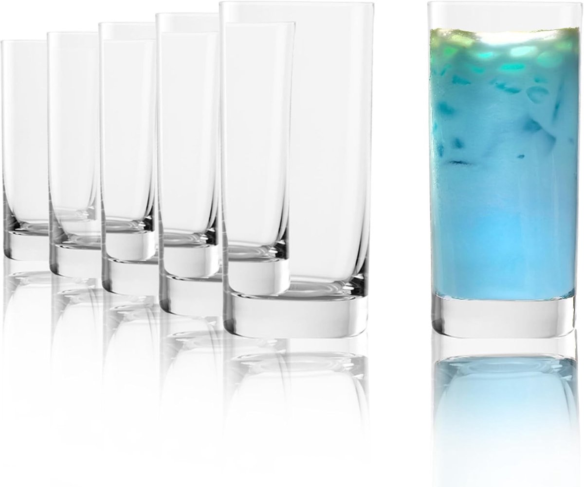 Limonadeglazen stapelbaar - Helder - 535 ml - Loodvrij Kristalglas - Set van 6 Grote Sapglazen