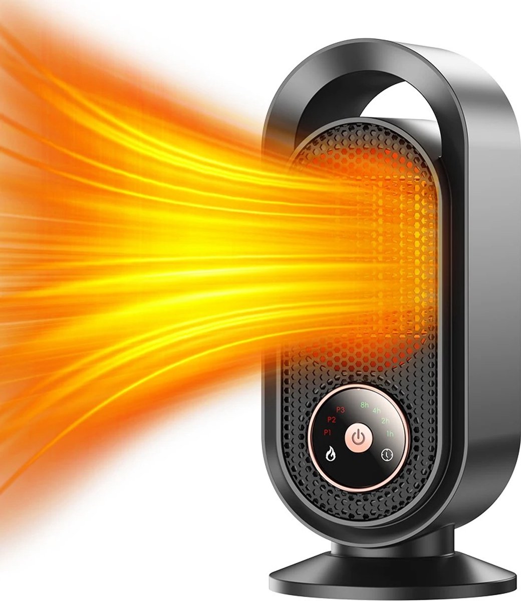 ITRONIQ Keramische Ventilatorkachel 1000W - Elektrische Kachel Met 3 Warmtestanden - PTC Verwarming - Timer - Compact - Zwart