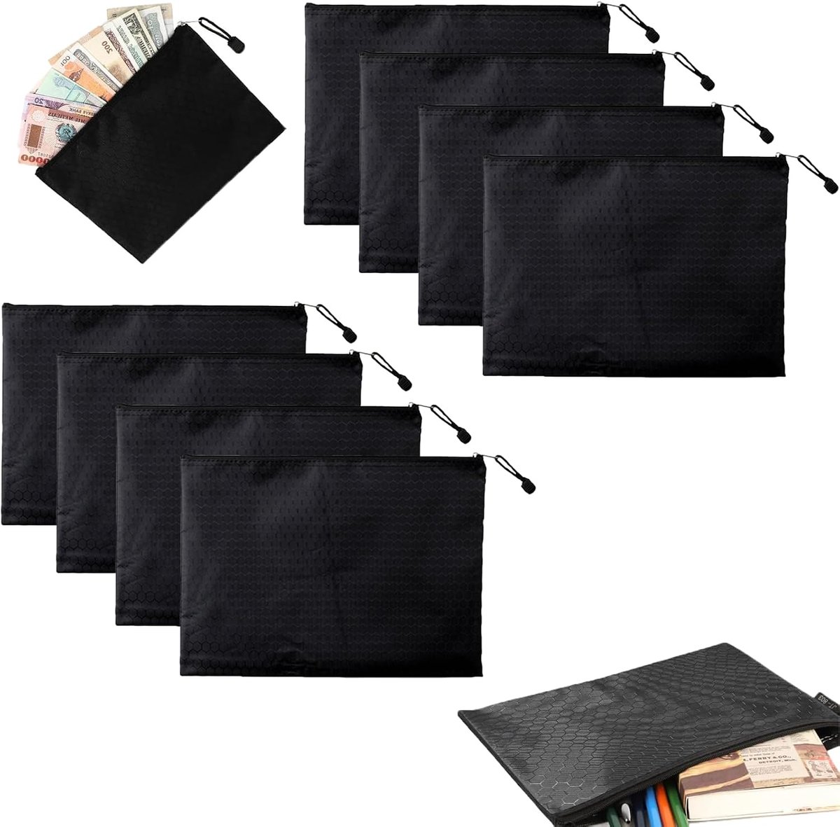 Documententas 8-Pack Zwart - Waterdicht Oxford - Hoogwaardige materialen - Ideaal voor school en kantoor - ShopVlot
