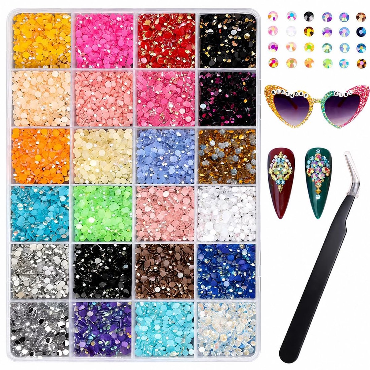 Strass-set voor nagels - bedazzling kit met pincet - zelfklevende gekleurde kristallen - voor creatieve nagelkunst - ShopVlot
