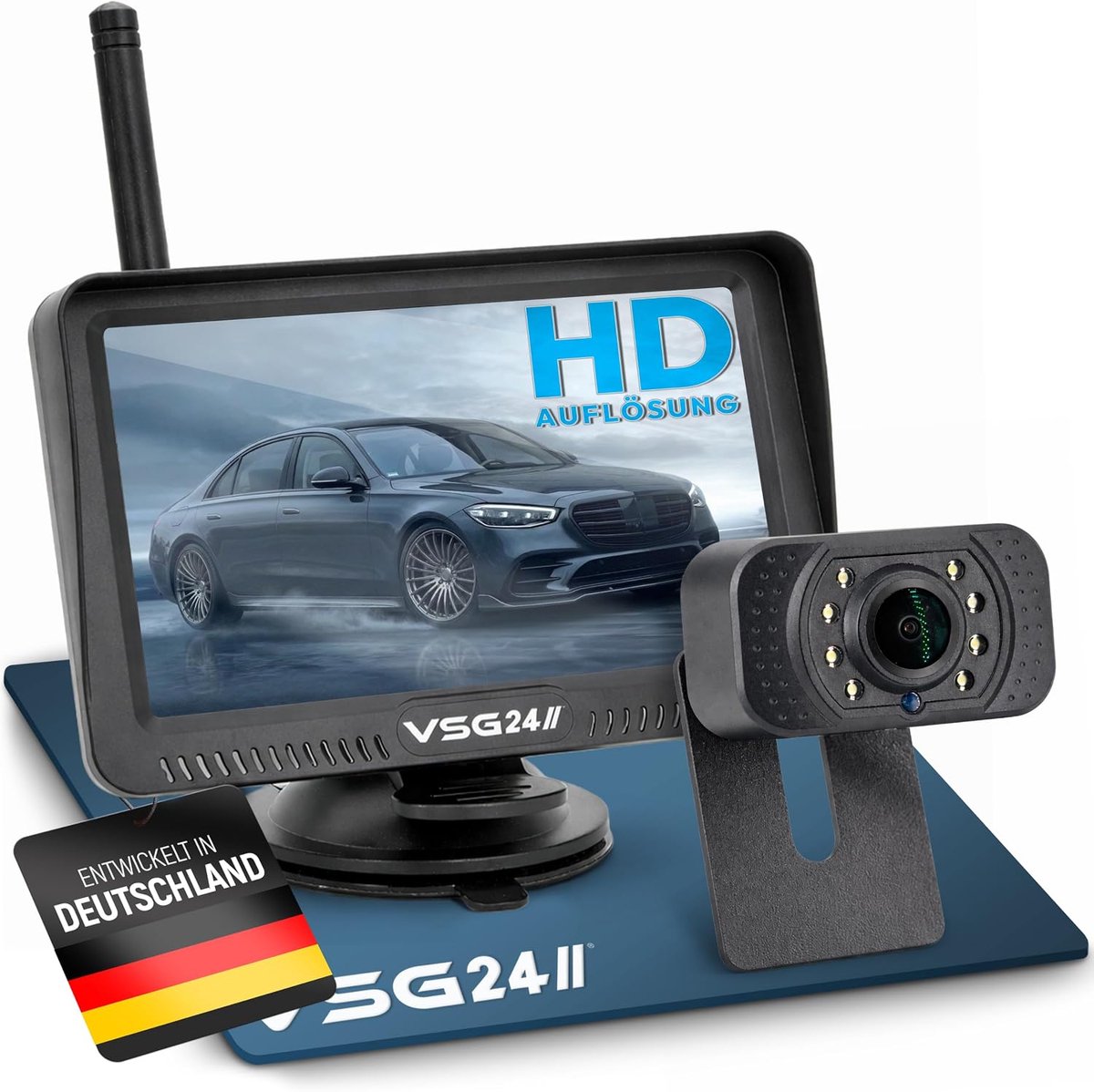 VSG 10.9 cm (4.3 inch) car reversal system, stainless steel camera ray, resolution 600 TV, night vision, 120° angle - ShopVlot