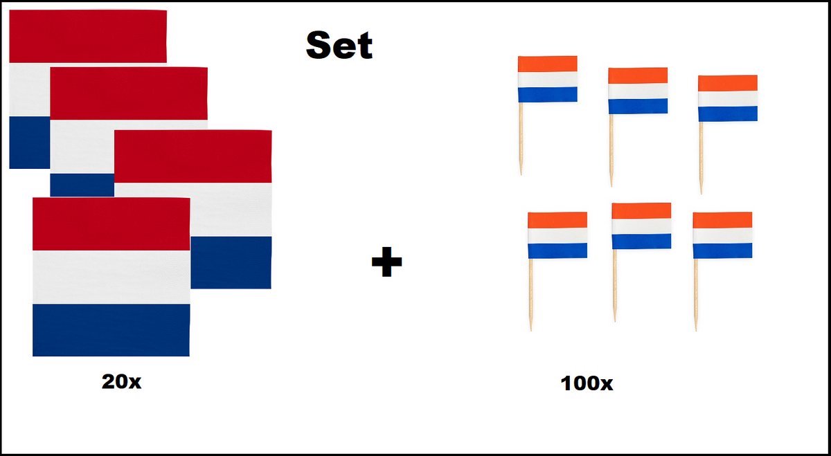 20 stuks Servetten Holland 33cm x 33cm 3 laags + 100x Cocktailprikkers Holland - Holland set - Nederland thema feest WK voetbal
