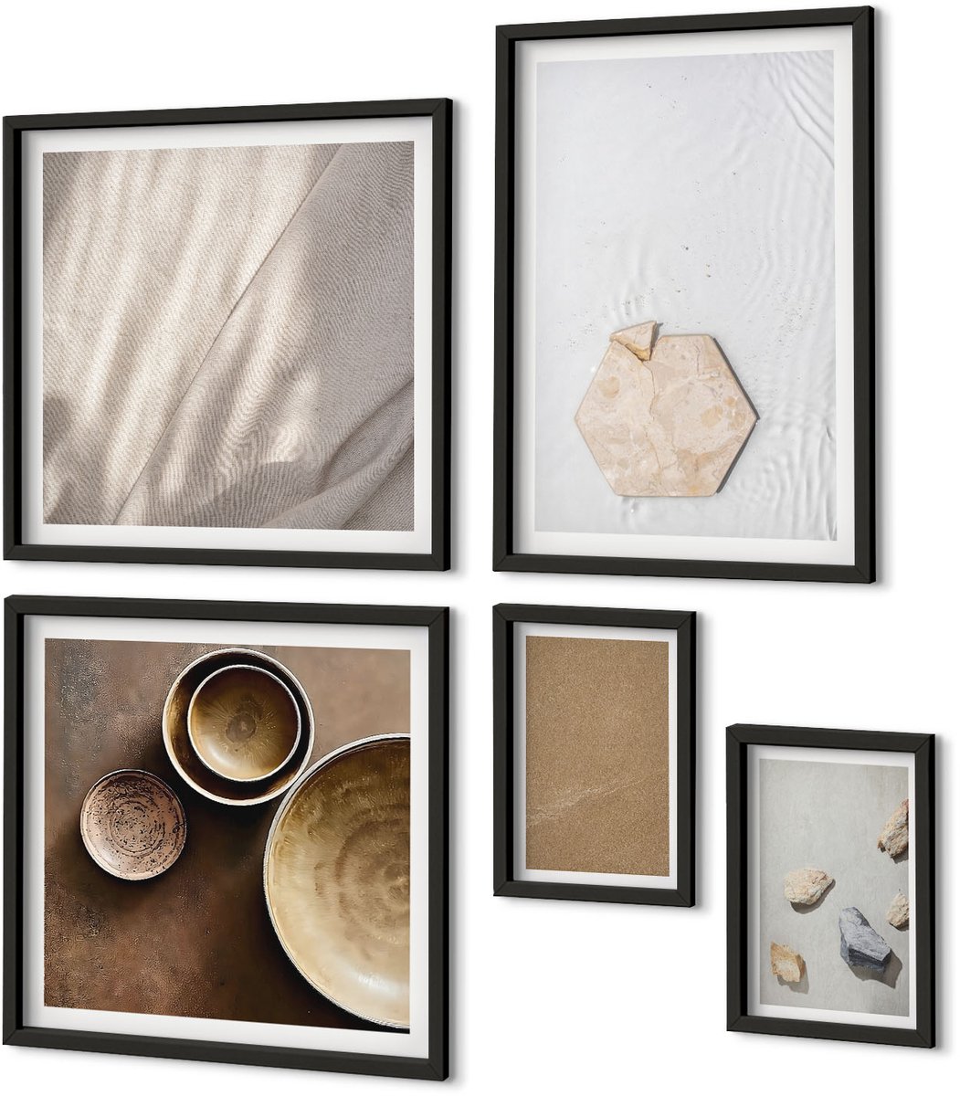 Coloray 5-Delige Schilderij Set - Minimalistische Texturen In Warme Kleuren - 50 x 50 cm, 20 x 30 cm En 40 x 60 cm - Wanddecoratie - Muurdecoratie - Moderne Interieurdecoratie - Woonkamer Decoratie
