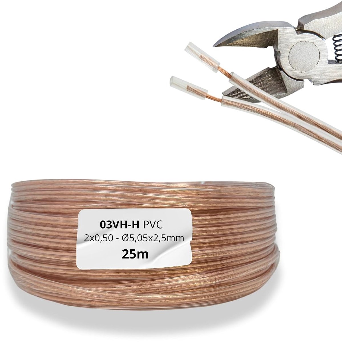 25 m parallel cable, flexible, transparent copper PVC, 2 x 0.50 mm², double cable transparent copper, parallel - ShopVlot