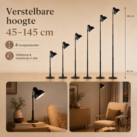 Rosnek 2-in-1 Tafellamp en Vloerlamp - Dimbaar - Staande Leeslamp - Dimbare Bureaulamp en Sfeerlamp - In Hoogte Verstelbaar - Woonkamer, Slaapkamer & Kantoor van Rosnek — afbeelding 2