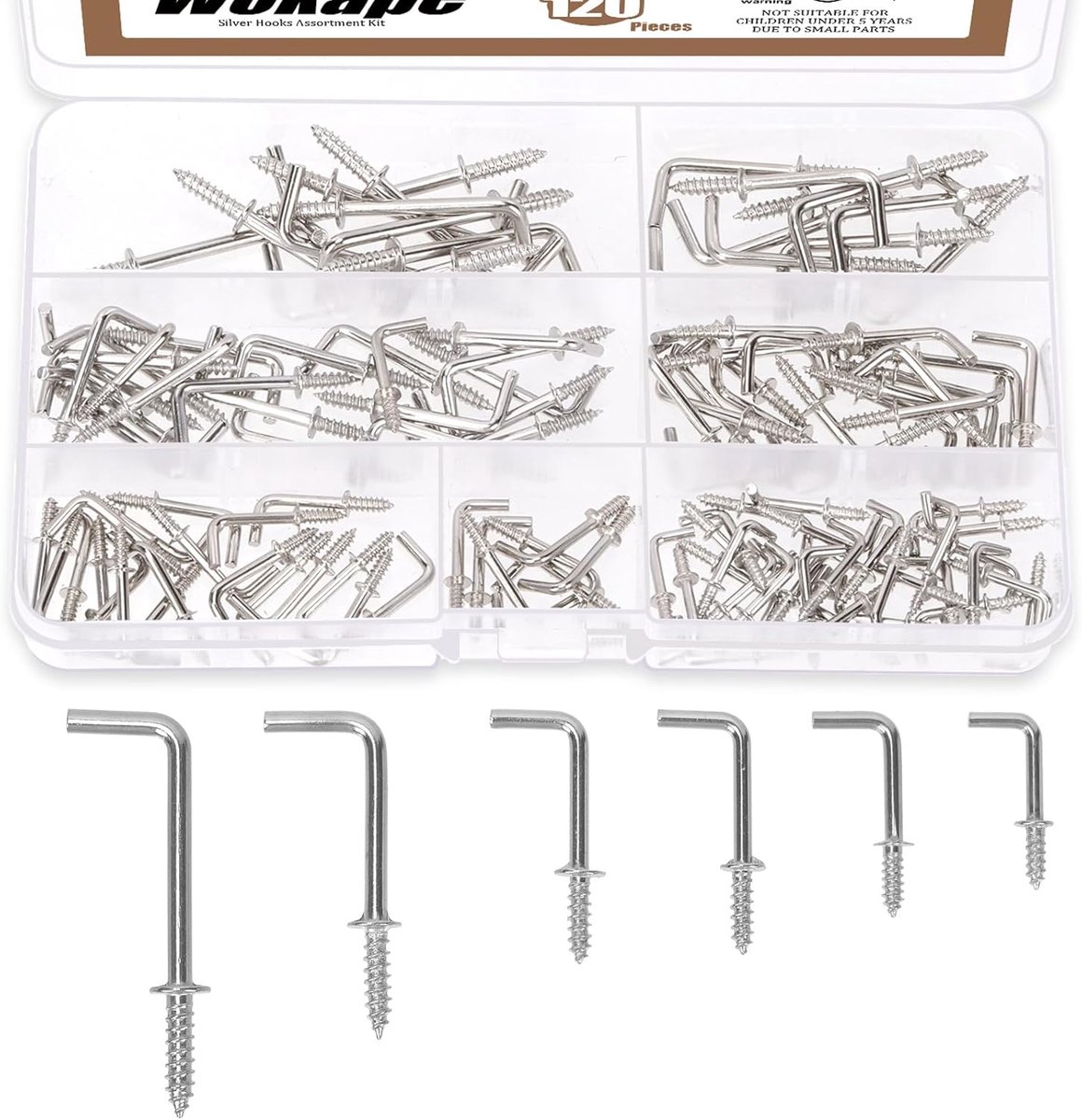 6 Sizes Metal Screw-In Square Bend Hooks Kit, 1/2" 5/8" 3/4" 7/8" 1" 1-1/4" L Shape Screw Hooks 7 Shape Hook Self - ShopVlot