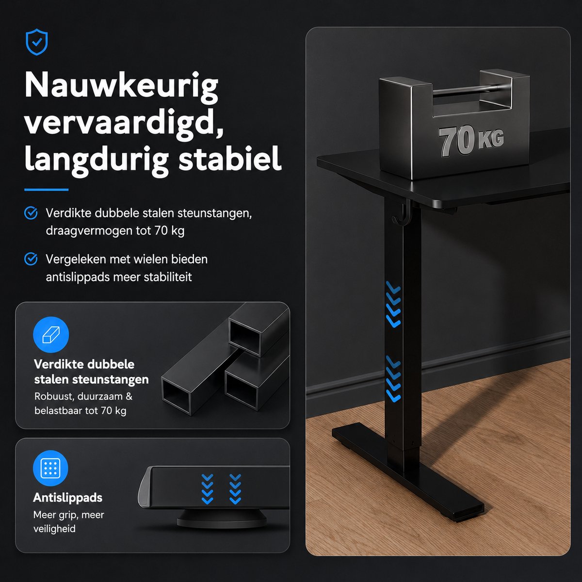 HOMAVO Elektrisch Verstelbaar Bureau 80×160cm- Zit-Sta Bureau met Geheugenfunctie - Anti-Botsingssysteem - Stil Elektrisch Liftsysteem - Hoogte 70-117 cm - Draagvermogen 70 kg thumbnail 4