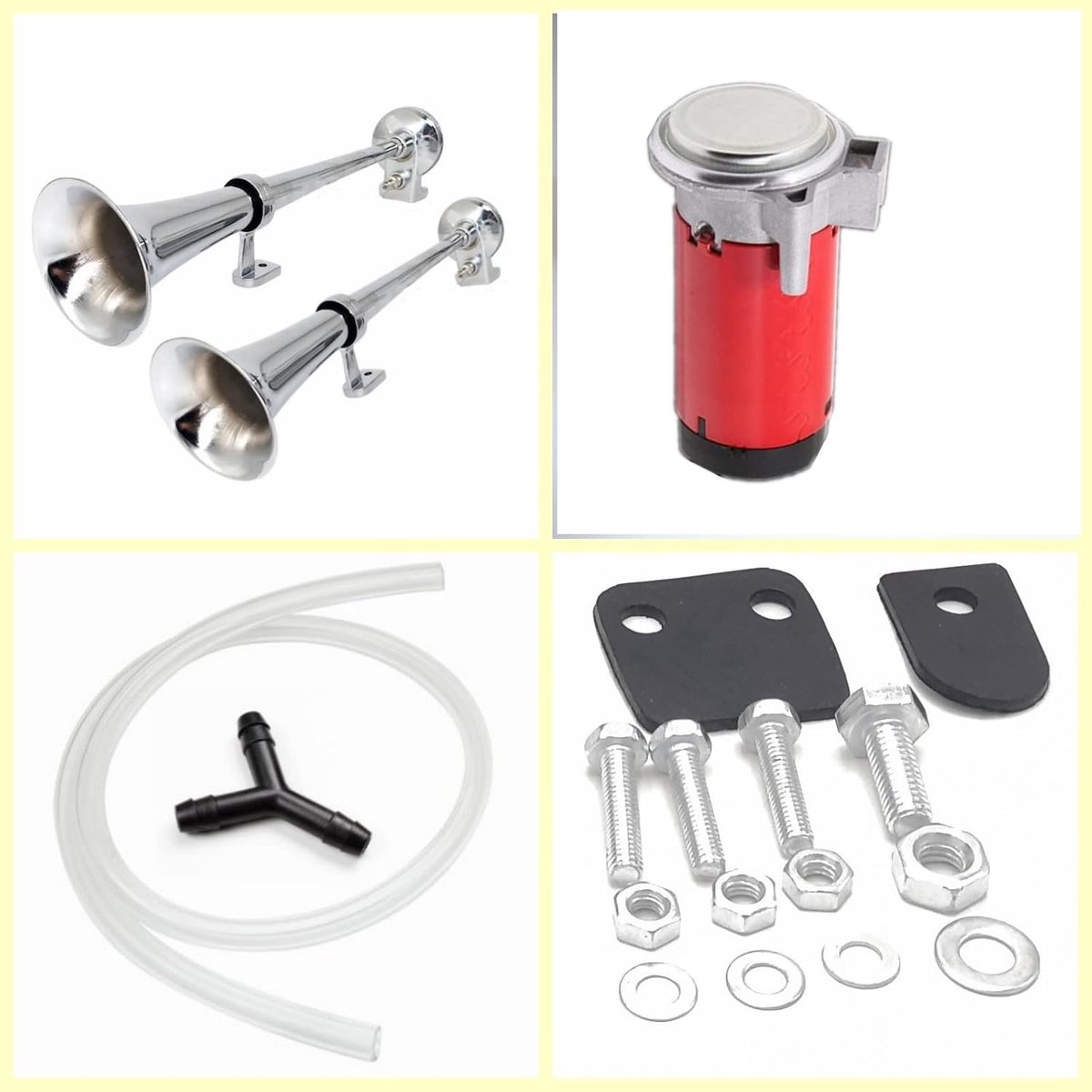 Car Horn Air Horn Electric Horn 12V Ship Horn Zinc Chrome Silver Twin Horn Double Tube Kit 170Db Car Horn Truck Horn - ShopVlot