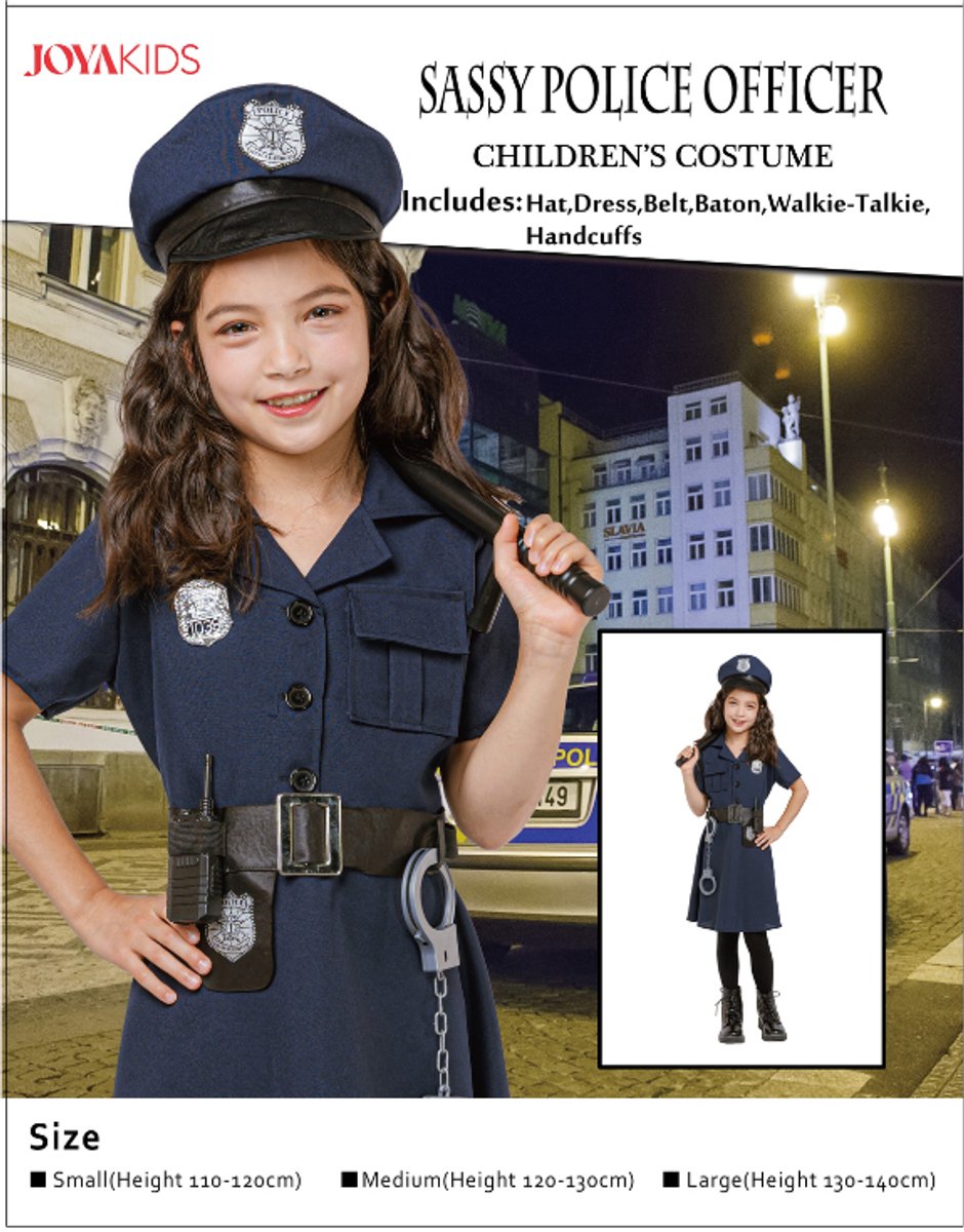 Joya Kids® Politie Kostuum Meisje | Politie Verkleedpak Kind | Politieagente Verkleedjurk | Incl. Politiepet, Riem, Handboeien, Wapenstok & Walkie Talkie | Carnaval & Themafeest | — afbeelding 2