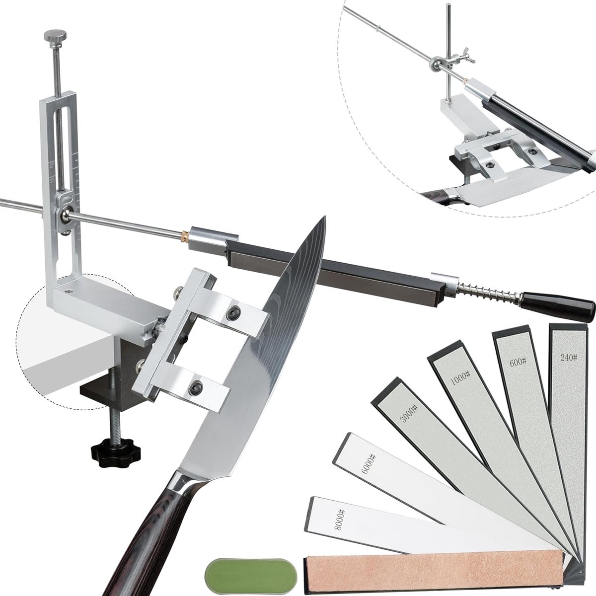 Messenslijpsysteem 360° dubbel klemsysteem - snelspan-C-klem - verstelbare messenhouder - perfect voor scherpe messen - ShopVlot