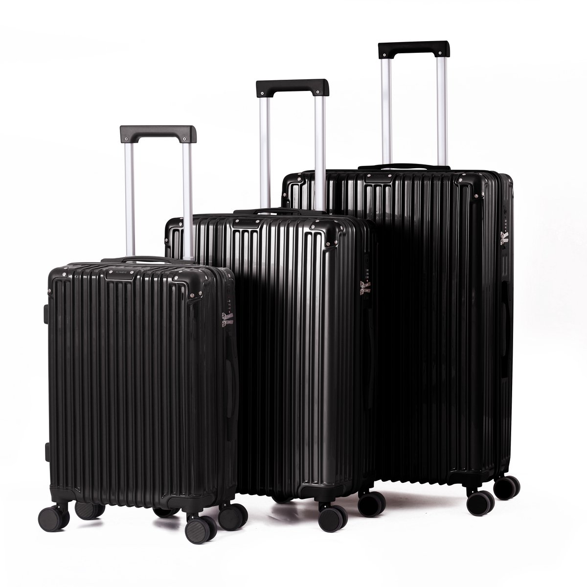 FLY&BYE® Kofferset Titan - S/M/L - 3 Delig - Complete Set - 39 Handbagage + 71 en 113L Ruimbagage - TSA Cijferslot - Zwart