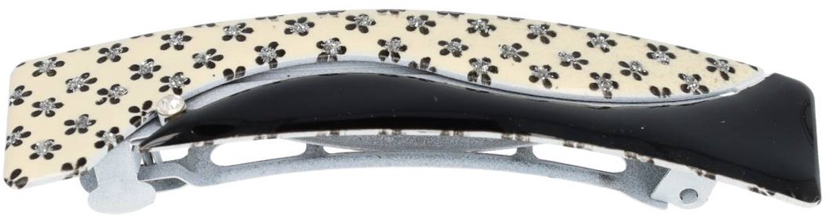 Haarsoires Haarspeld Patentspeld 8cm – Bloemenpatroon – Glitter - Zwart Crème - Haarspelden voor Dames - Haarklem - Haarclip - Haaraccessoires - Hair Clip - Decoratieve Haaraccessoire