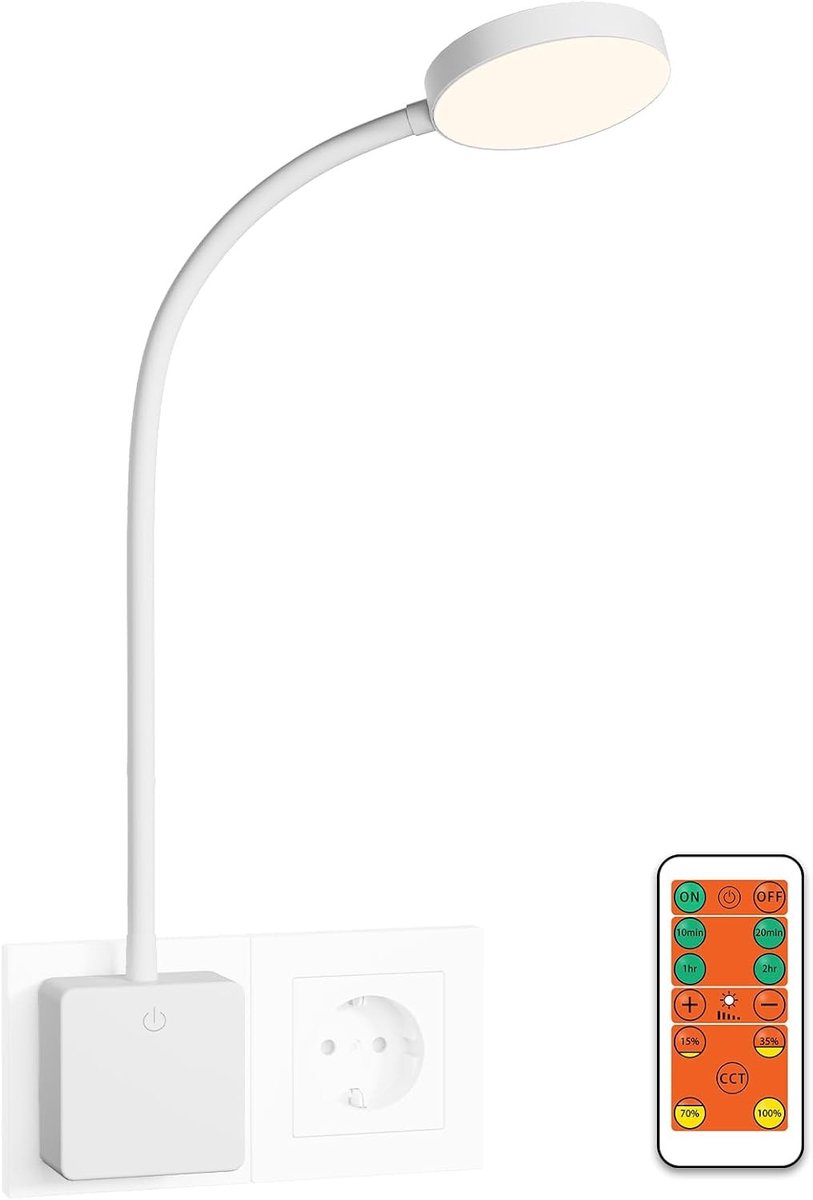 Stekkerlampje - Wit - Dimbare LED Wandlamp met Afstandsbediening - Leeslamp voor Slaapkamer