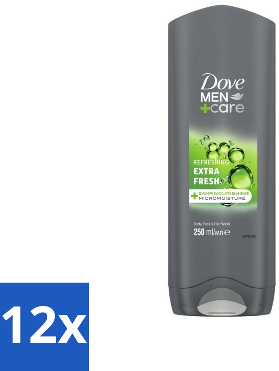 Dove Men+Care Douchegel - Extra Fresh - 250 ml - Voordeelverpakking - 12 stuks