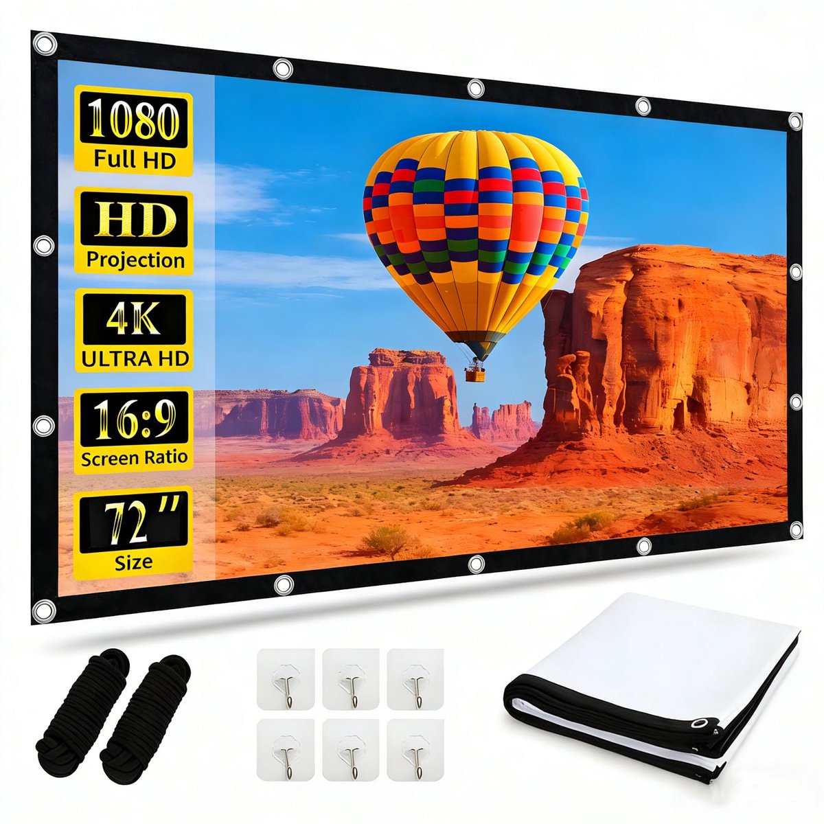 Projectiescherm 72 inch - opvouwbaar - HD kwaliteit - ideaal voor thuis en buiten - ShopVlot