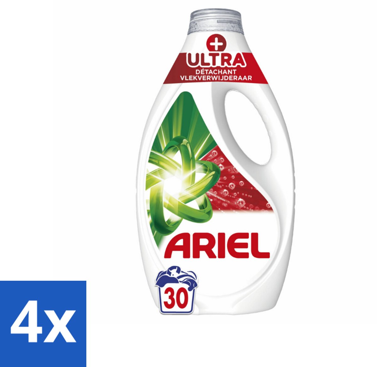 Ariel - Vloeibaar Wasmiddel - +Ultra Vlekverwijderaar - 30 Wasbeurten - 1350 ml - Voordeelverpakking - 4 stuks